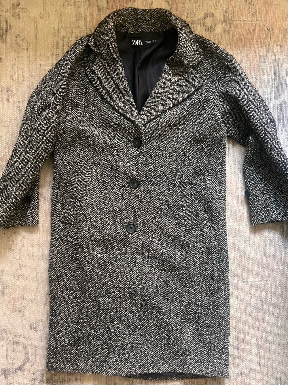 ZARA Black White Herringbone Oversized Coat Size S